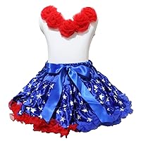 Petitebella Red Neck Roses White Shirt Blue Stars Skirt Outfit 1-8y