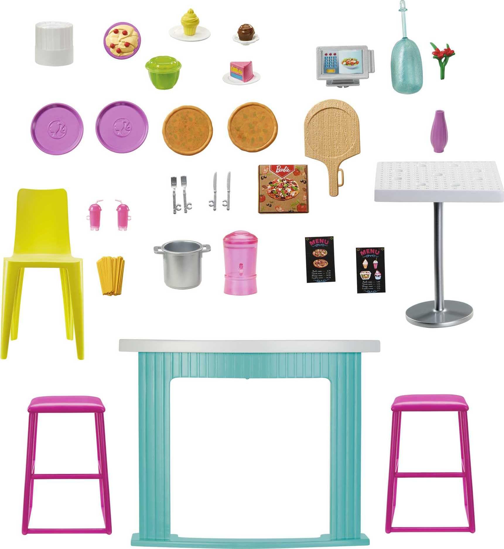 Barbie Doll & Playset, Cook 'n Grill Restaurant with Pizza Oven & 30+ Pieces Including Furniture & Kitchen Accessories