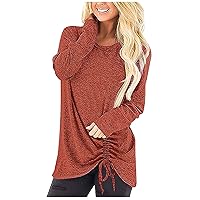 Womens Long-Sleeved Solid Color Sweatshirt Classic Fashion Crew Neck Sweater Top Blouses Casual Fleece Pullover