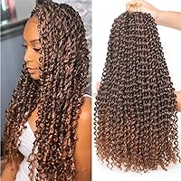 Leeven 18 Inch Ombre Color Water Wave Crochet Twist Hair for Butterfly Locs 7 Pcs Curly Passion Twist Crochet Hair For Women Synthetic Bohemian Braiding Hair Extension T30#