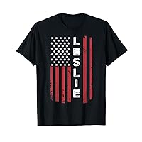 Leslie USA Flag American Flag Patriotic T-Shirt