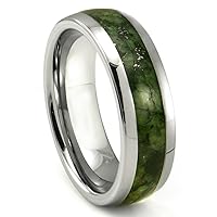 Tungsten Emerald Green Metamorphic Stone Inlay Dome Wedding Band Ring