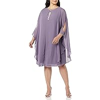 S.L. Fashions Women's Plus Size Rhinestone Beaded Sleeveless Dress with Capelet