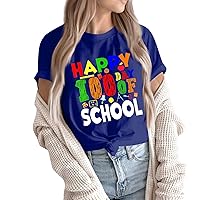 100 Days of School Shirt for Women Funny Letter Print Pattern Teacher Shirt Gratitude Gift Top Short Sleeve T-Shirt