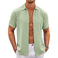 COOFANDY Men's Casual Button Down Shirt Short Sleeve Summer Beach Vacation Shirts Textured Untucked Shirts