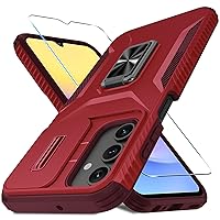 for Samsung Galaxy A15 5G Case with Tempered Glass Screen Protector and Camera Lens Cover,Rotated Ring Stable Kickstand,Heavy Duty Shockproof Protective Phone Cover-Red