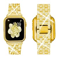 Supoix Compatible with Apple Watch Band 38mm 40mm 41mm 42mm 44mm 45mm 49mm+ Case, Women Jewelry Bling Diamond Rhinestone Replacement Metal Strap& 2 Pack PC Protector Case for iWatch Ultra 2/ Ultra Series 9/8/7/6/5/4/3/2/1/SE