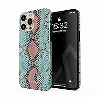 BURGA Phone Case Compatible with iPhone 13 PRO MAX - Hybrid 2-Layer Hard Shell + Silicone Protective Case -Mint Green Blue Pink Snake Skin Pattern Serpent Savage - Scratch-Resistant Shockproof Cover