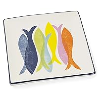 Boston International Ceramic Serving Plate, 8 x 8-Inches, Hand Stamp Fish
