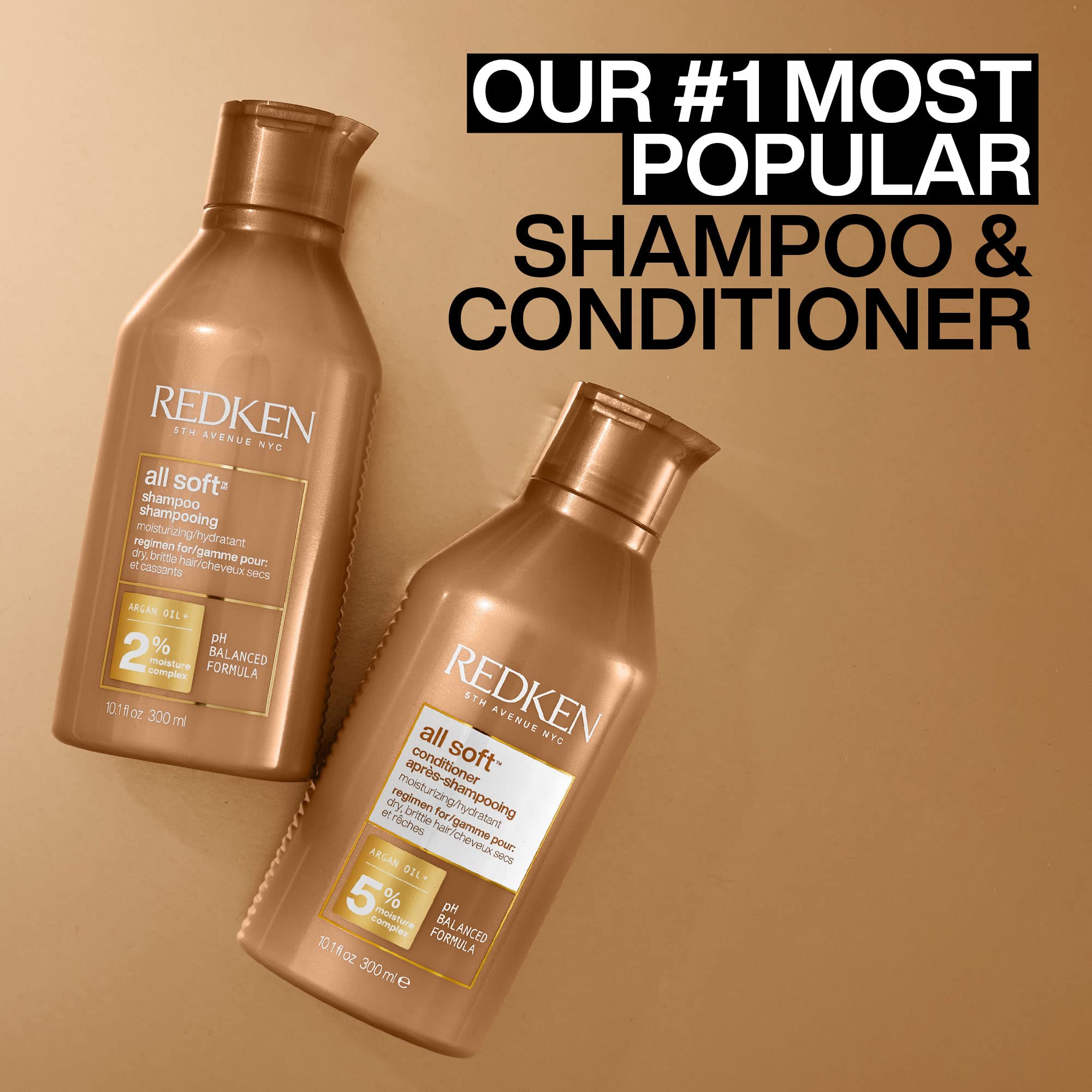 REDKEN All Soft Shampoo & Conditioner Set | For Dry/Brittle Hair | Provides Intense Softness and Shine | With Argan Oil