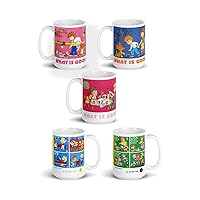 Social Skills Activity for Kids. Holiday Gift to Build Confidence. Learning Mugs Set of 5 11 Oz Ceramic Mugs. What is Good and What is Bad. Eat, Drink, Learn.