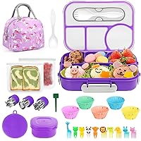 Bento Box Lunch Box Kit, Lunch Container for Kids/Adults, Leak-proof Box 4 Compartments with Utensils Spoon Fork Bag Accessories, Microwave Dishwasher Freezer Safe,BPA-Free