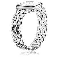 Metal Watch Band Compatible with Apple Watch 38mm 40mm 41mm 42mm 44mm 45mm 49mm, Dressy Strap with V-Shape Debossed Design for Women Men, Pretty Shiny Look
