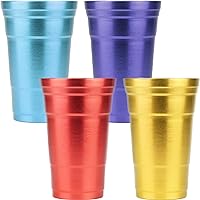 Aluminum Cups, Metal Anodized Multi-Colored Blue, Red, Yellow, Purple Party Cup Set, Aluminum Cold-Drink Cup,24oz Cup Set of 4