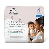 Amazon Brand - Mama Bear Plush Protection Diapers - Size 4, 36 Count, Hypoallergenic Premium Disposable Baby Diapers, White and Cloud Dreams