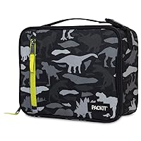 PackIt Freezable Classic Lunch Box, Dino Camo Charcoal, Built with EcoFreeze Technology, Collapsible, Reusable, Zip Closure With Zip Front Pocket and Buckle Handle, Designed for Lunches