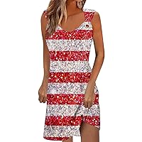 Womens Fashion V-Neck Dress Sleeveless Loose Beach Mini Sling Dress Outdoor 2024 Print Summer Dresses
