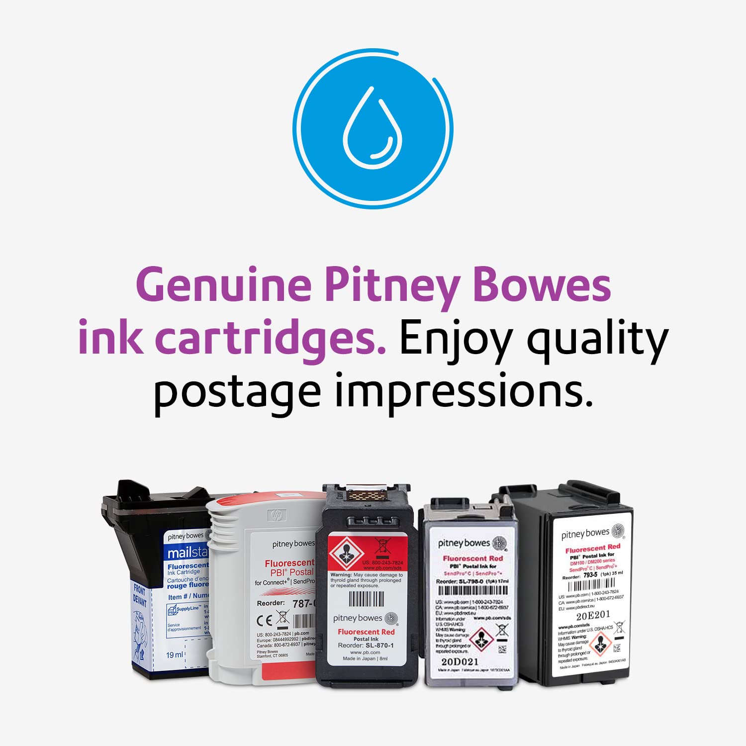 Pitney Bowes SL-870-1 Ink Cartridge for SendPro Mailstation, Red Ink, 8 ml