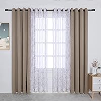 BONZER Mix and Match Curtains - 2 Pieces Branch Print Sheer Curtains and 2 Pieces Blackout Curtains for Bedroom Living Room Grommet Window Drapes, 54x84 Inch/Panel, Taupe, Set of 4 Panels