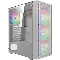 GAMDIAS White ATX Mid Tower Gaming Computer PC Case w/Tempered Glass, Support Up to 340mm GPU, 4X 120mm RGB Case Fans, Compatible w/ATX Motherboards