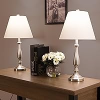 Brushed Steel Table Lamps - Set of 2 Traditional Accent Lights with LED Bulbs - Home Décor for Bedroom, Living Room, Office, or Entry by Lavish Home