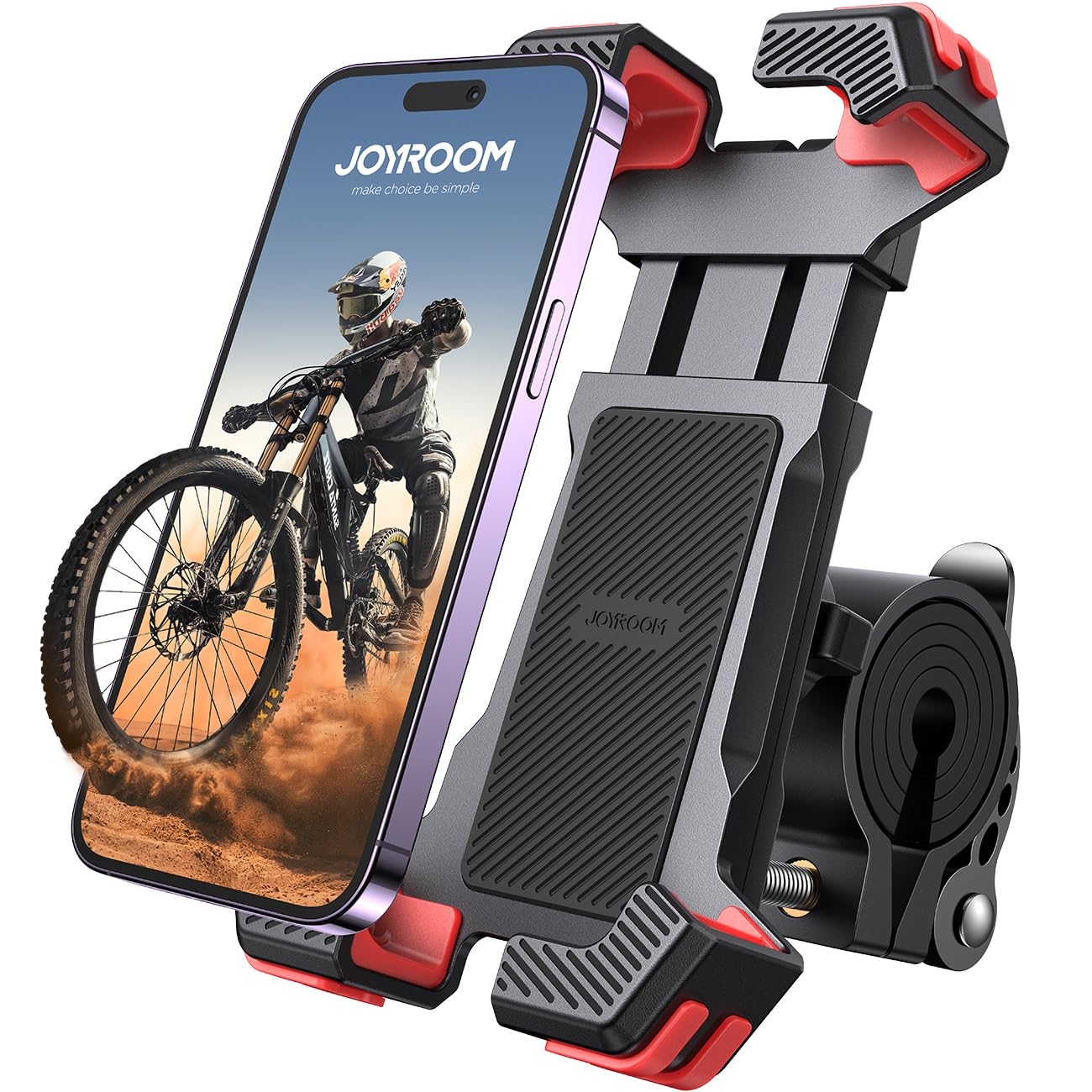 JOYROOM Bike Phone Mount, [1S Locks Phones] Motorcycle Phone Mount with Quick Lock, and Anti-Slip Handlebar Clamp for Bicycle Scooter ATV/UTV, Fit for iPhone 14/13/12 Pro Max and All Phones
