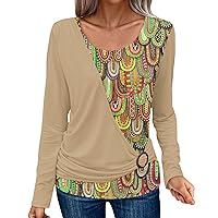 Women's Long Sleeve Shirts Trendy Crew Neck Pullover Soft Tunic Tops Casual T-Shirt Printed Blouses Loose Fit Basic Tees