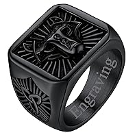 FaithHeart Wolf Head Signet Rings for Men Women Stainless Steel Norse Viking Ring Size 7/8/9/10/11/12/13/14 Personalized Custom