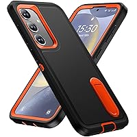 BaHaHoues for Samsung Galaxy S24 Case, Samsung S24 Phone Case with Built in Kickstand, Shockproof/Dustproof/Drop Proof Military Grade Protective Cover for Galaxy S24 6.1 inch (Black/Orange)