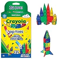 CreateOn Crayola Mini Magnetic PIP-Tiles, Building Set for Kids, Magnetic Building Toys for Kids, STEM Toys for Boys and Girls Ages 3+, 32-Piece Set (Bold)