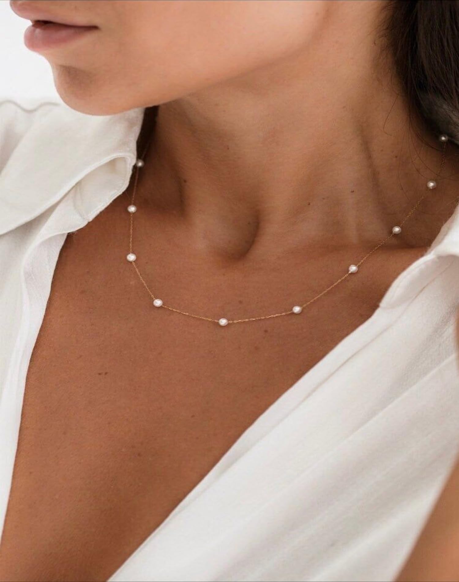 TOSGMY Pearl Necklaces For Women,14K Gold Plated Pearl Choker Dainty Gold Necklace Handmade Faux Pearl Necklace Trendy Pearls Necklace For Women Girls Simple Wedding Prom Bridal Pearls Jewelry