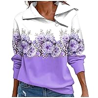 FQZWONG Long Sleeve Shirts for Women Trendy Quarter Zip Pullover Womens Going Out Tops Classic Graphic Tees Ladies Blouses