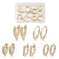 Pandahall 10pcs Brass Golden Cubic Zirconia Hoop Earrings Lever Back Huggie Stud Earrings Components Findings for Women Girls Jewelry Making DIY Gifts (5 Styles)