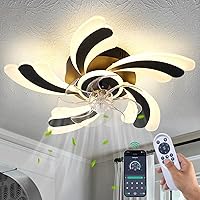 Modern Ceiling Fan with Light and Remote, Low Profile Ceiling Fans with Lights, 26 Inch Flush Mount Ceiling Fan with 3 Light Color 6 Speeds, Fandelier Ceiling Fan for Kitchen Bedroom