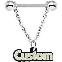 Body Candy Custom Steel Glow Chain Personalized Name Dangle Nipple Ring Set of 2 14 Gauge 5/8