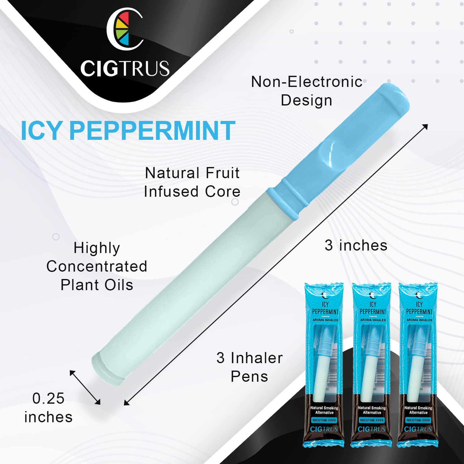 Cigtrus Oral Fixation Craving Relief 3 Pack Quit Smoking Aid Tobacco Free Nicotine Free Non-Electric Support Icy Peppermint Flavor Oxygen Inhaler