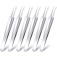 ANCIRS 6 Pack Acne Pimple Blackhead Remover Tweezers, Stainless Steel Acne Tweezers, Curved Pimple Tweezers Extractors Tool for Blackhead Blemish Removal-Silver Color