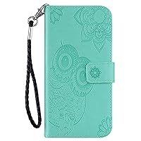 Wallet Case Compatible with Samsung Galaxy S22 Plus, Owl Pattern PU Leather Flip Phone Cover with Card Holder and Wrist Strap (Green)