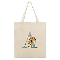 Sunflower Watercolor Monogram Initial Letter A Canvas Tote Bag with Handle Cute Book Bag Shopping Shoulder Bag for Women Girls