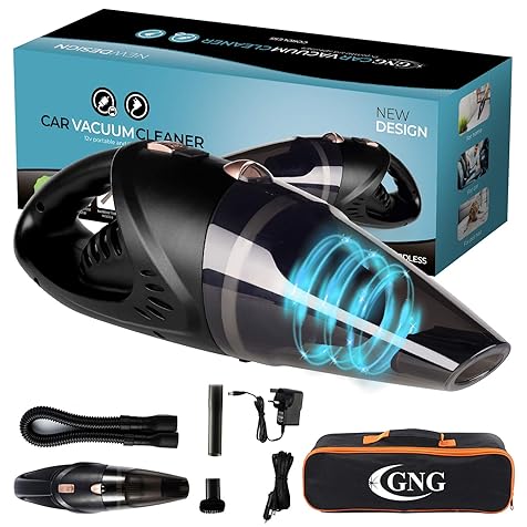 GNG Handheld Car Vacuum Cleaner 12v Portable Cordless Vacuum with Car & Wall Rechargeable Lithium-ion, Black Detailing Vacuum Cleaners for Wet and Dry Furniture, Dust Buster, Carpets, Floors, Vehicles