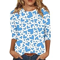 Valentines Day Shirts Womens Fashion Love Heart Graphic Tees Ladies Cozy 3/4 Sleeve Tunic Tops Going Out Holiday Outfits