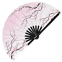 Cherry Blossoms Hand Fan UV Glow Foldable Handmade Bamboo Fan Japanese Cherry Blossoms branches tree decor spring flowers Handheld Fans (Style 1)