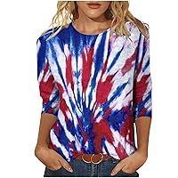 American Flag T Shirt for Women 4th of July Shirts Summer Casual 3/4 Sleeve Crewneck Tunic Tops Patriotic Tees