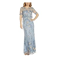 Adrianna Papell Embroidered Pop Over Long Column Mob Gown
