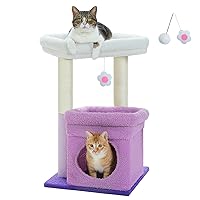 PEQULTI Cat Tree Flower Cat Tower for Indoor Cats with Private Cozy Cat Condo, Natural Sisal Scratching Posts and Plush Pom-pom for Small Cats, Purple