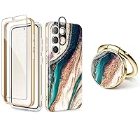 GVIEWIN Marble Bundle - Compatible with Samsung Galaxy S24 Case + Phone Ring Holder (Drift Sand/Brown)(2 Items Bundle)