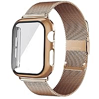 for Apple Watch Sports Metal Milanese Loop Bracelet Correa Series 7/SE/6/5/4/3/2/1 Metal Band Strap 40mm 42mm 44mm Watch Case (Color : Rose Gold, Size : 42mm)