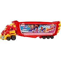 Hot Wheels RacerVerse Marvel Hulkbuster Hauler, Transport & Store Up to 10 Toy Vehicles, Detachable Cab with Flip-Up Helmet & Non-Removable Figure