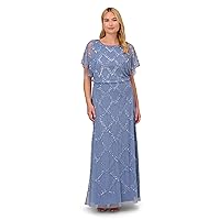 Adrianna Papell Women's Plus Size Beaded Blouson Gown, French Blue