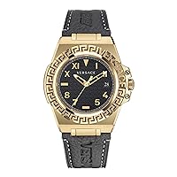 Versace Greca Reaction Collection Luxury Mens Watch Timepiece with a Black Strap Featuring a Gold Case and Black Dial